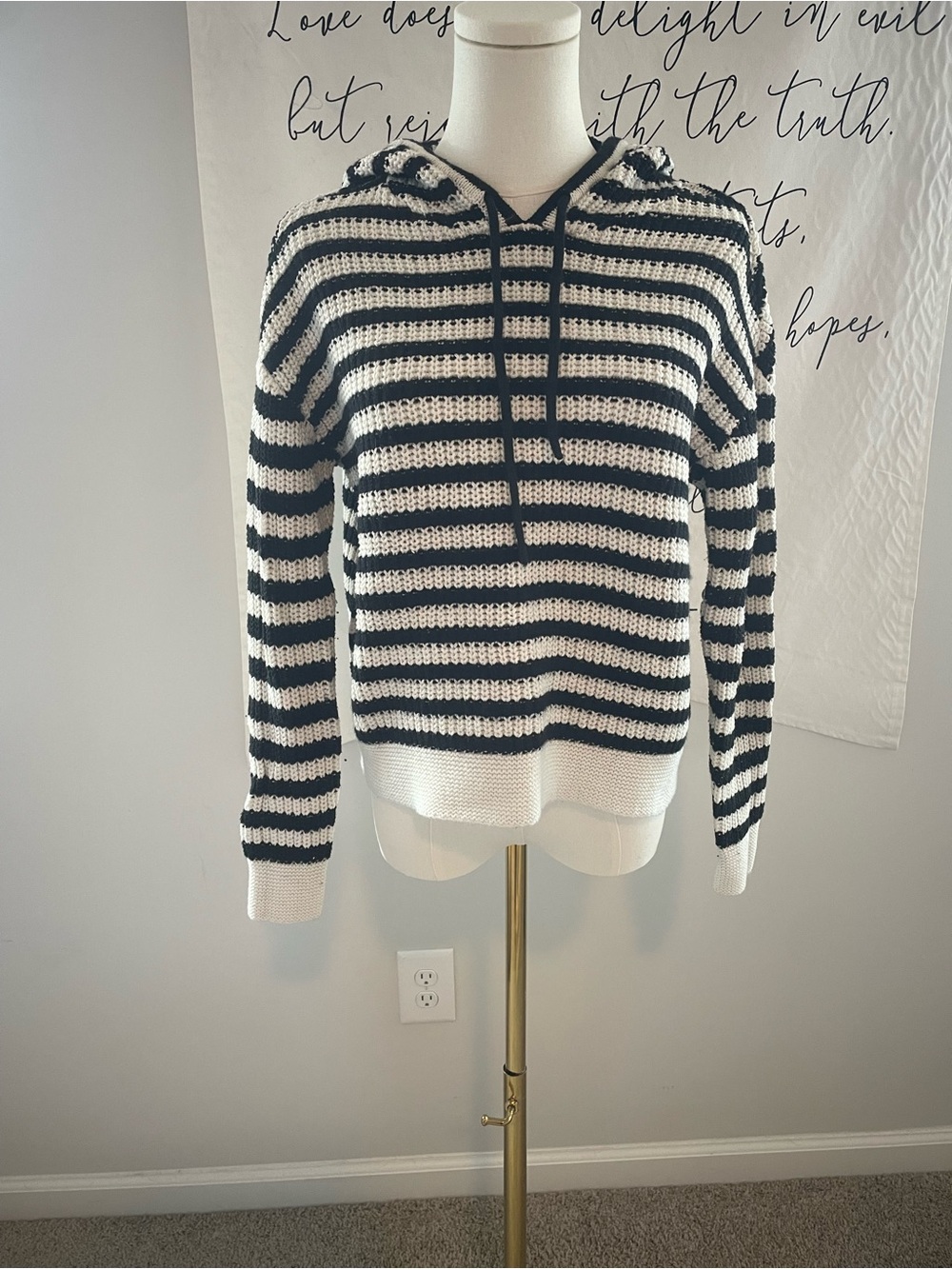 Workshop Republic Clothing Black & White Striped Cowl Hoodie Sweater